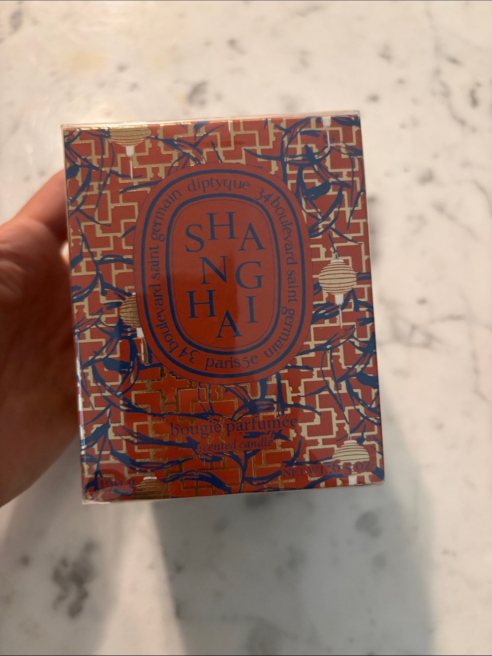 diptyque Shanghai Scented Candle - Red, Blue & Gold Decorative Box NEW